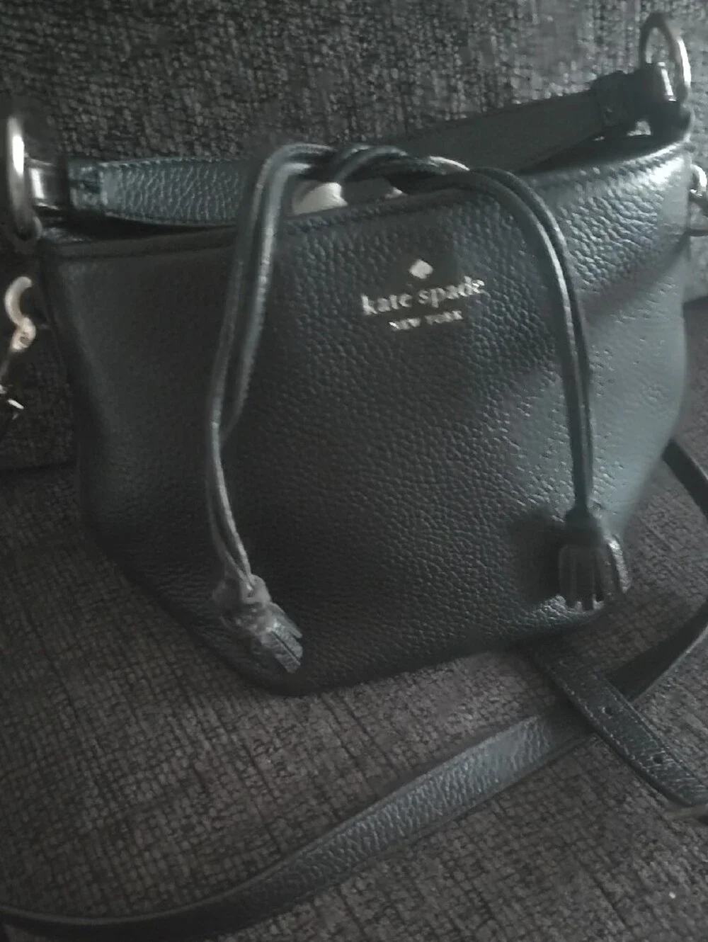 kate spade Black Pebbled Leather Crossbody with Gold Logo